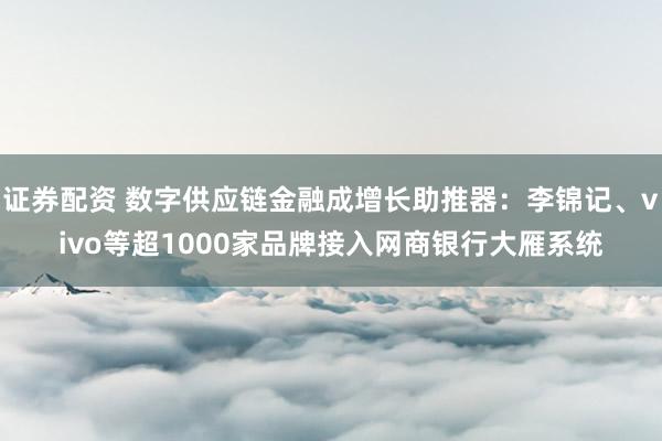 证券配资 数字供应链金融成增长助推器：李锦记、vivo等超1000家品牌接入网商银行大雁系统