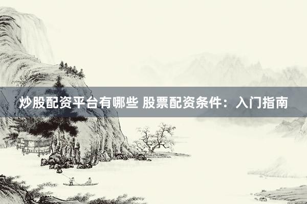 炒股配资平台有哪些 股票配资条件：入门指南